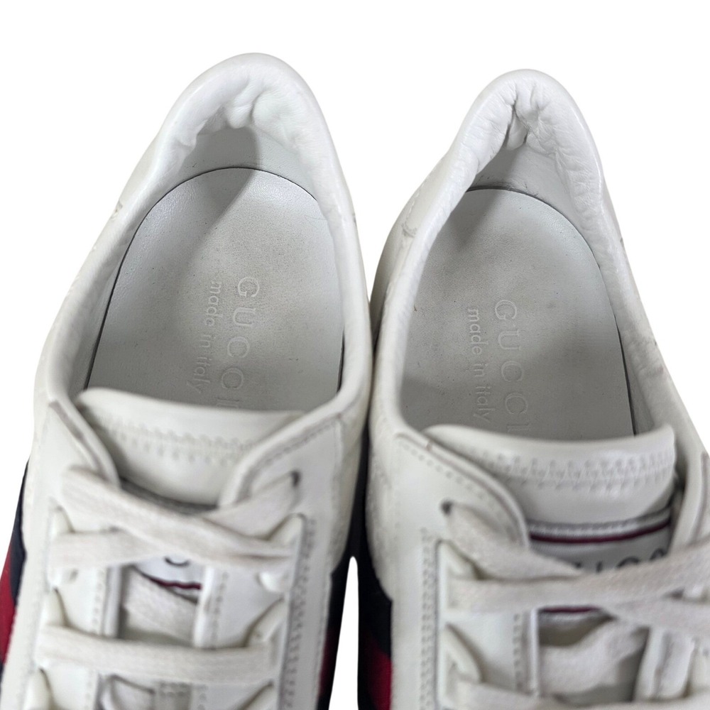 Gucci White Guccissima Leather Sneakers Mens 9 G US 10 Wide Web Stripe Low Top - Picture 9 of 15